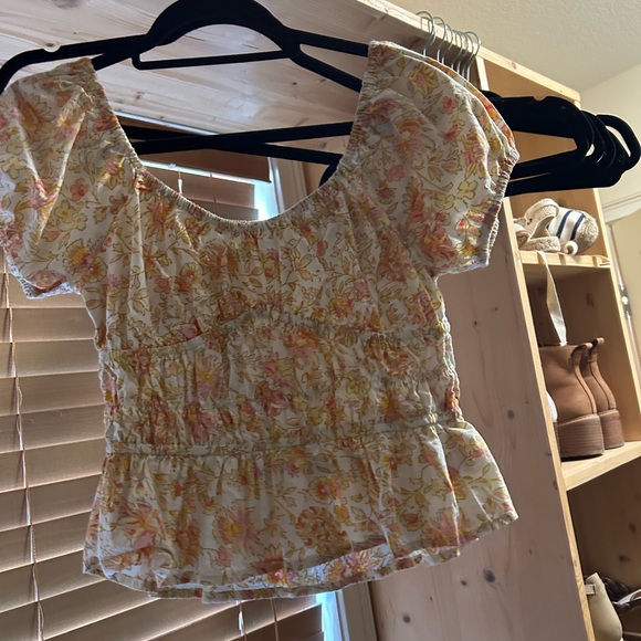Floral Ruffle Blouse in Cream and Pink - Picture 1 of 4